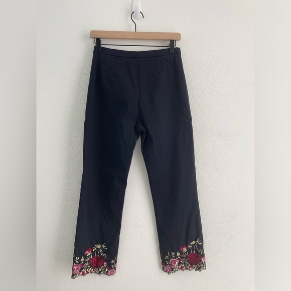 high rise cropped black dress pants embroidered rose flowers Y2K vintage - Picture 6 of 9
